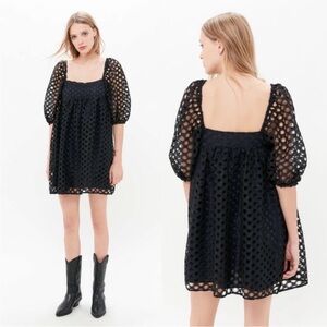 Kimchi Blue Moe Dot Lace Mini Dress Blue With Black Lace Overlay Size Medium